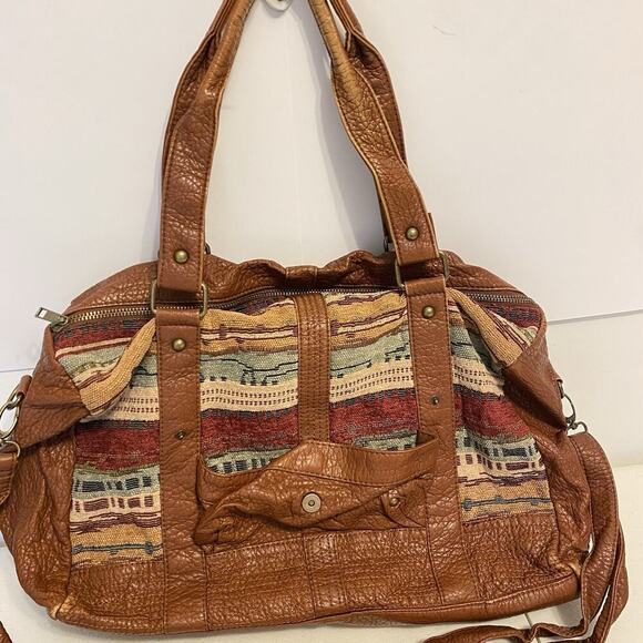 VTG Y2K 2000s UnderOneSky Brown Faux Leather Tapestry Travel Weekend Bags Set2 - Picture 6 of 11